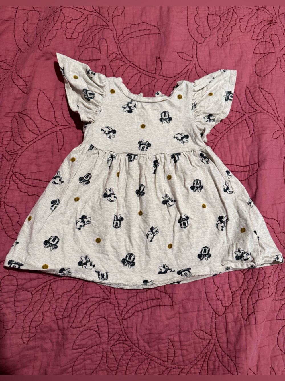 Baby GAP Disney Oatmeal Baby Dress with Minnie Mouse and Gold Polka-Dot Detail